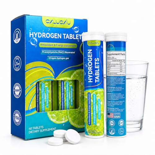 Hydrogen Tablets for Drinking Water H2 Molecular Hydrogen Water Tablets with Magnesium Fast Dissolving Effervescent Drink Formula for Energy Focus & Hydration Lemon Lime Orange 40 Count