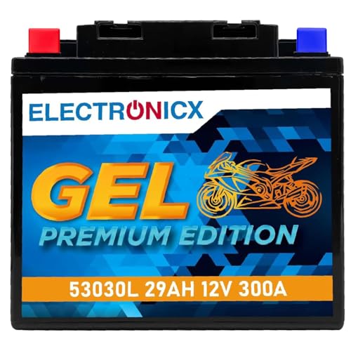 Electronicx GEL 53030L Batteria Moto 12V 30Ah 300A – Starter gel sigillato, senza manutenzione, robusto e antivibrazione – per moto, scooter, quad, ATV, jetski, trattorini
