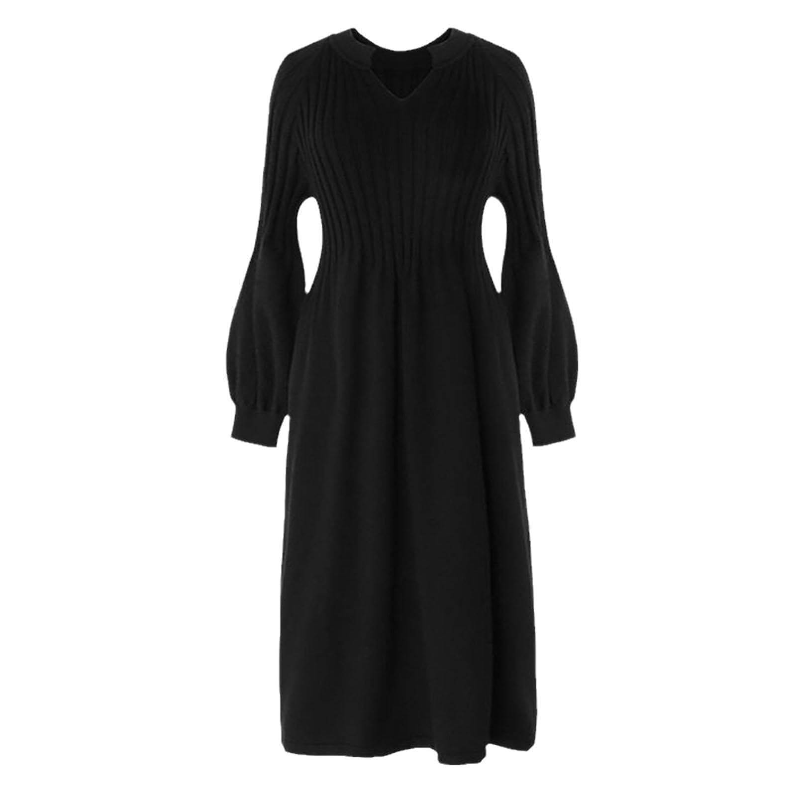 Vestido Básico De Manga Larga con Cuello En V De Punto Retro para Niña De Otoño E Invierno