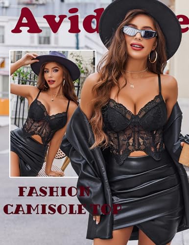 Image of Avidlove Lace Bralettes for Women Y2k Camisole Lingerie Adjustable Strap Crop Top