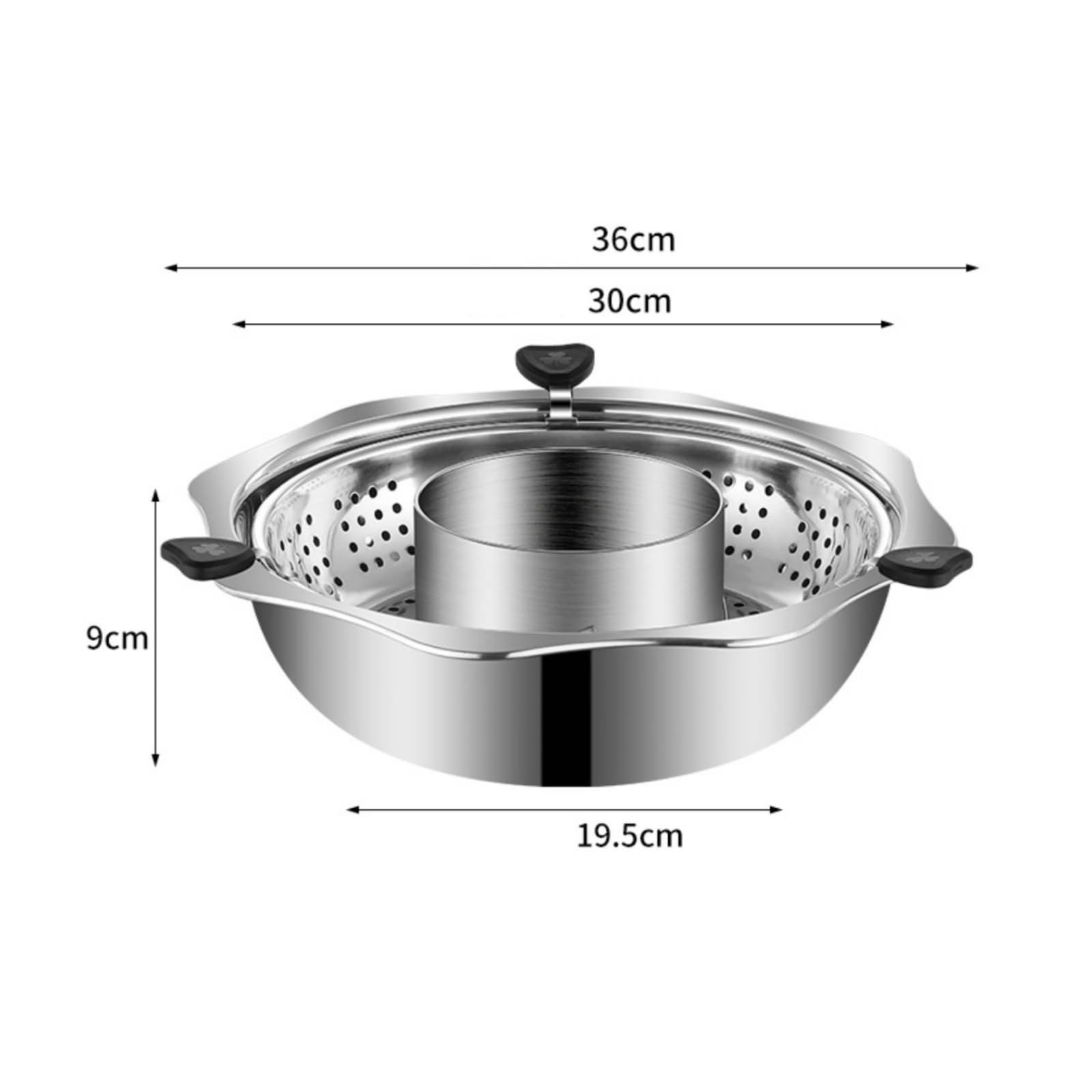 Pentola a Doppio Sapore Pentola Hot Divisorio Casseruola Recipiente con Tubo Centrale Rialzato E Bordo Ampio per Bollitura Controllata Manici Robusti, 30cm