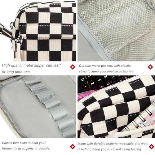 Image of Bluboon Big Capacity Pencil Case Pouch Pen Case School Supplies - Cute Pencil Box Bag for Teen Girls Boys Women Man (Black White Checked)