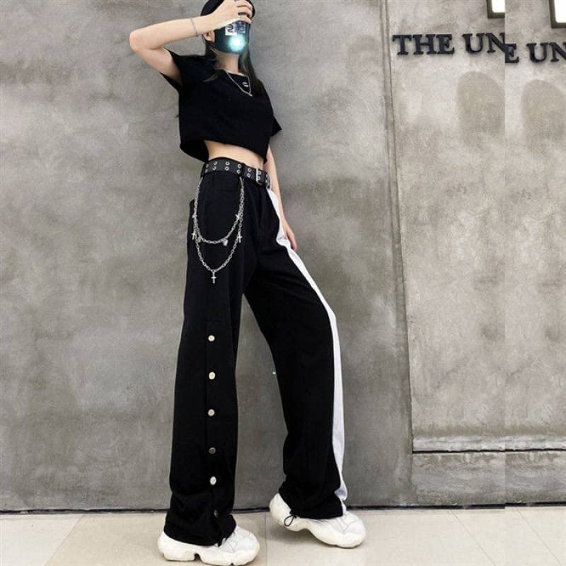 BXCNCKD Harajuku Pants Women Fashion High Waist Straight Pants Black and White Colorblock Wide Leg Pants Gothic Clothes2