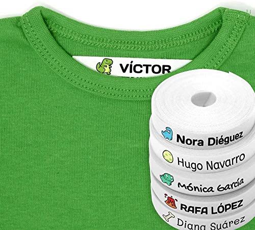 100 Etiquetas Personalizadas para Ropa de Niños. Tela Termoadhesiva Blanca con Nombre e Icono, para Camisetas, Pantalones y Abrigos