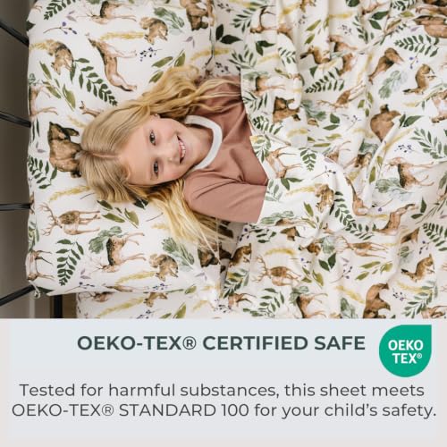 Image of Pobibaby Premium Twin Full Sheets Sets, Kids Double Bed Sheets in Cotton Blend | Ultra-Soft Woodland Camping Print with Fitted Sheet, Flat Sheet & Pillowcases (Full Wildlife Animal)