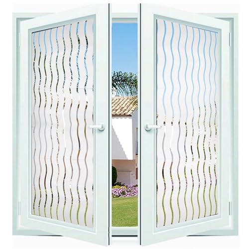 Pellicola Specchio per Vetri Finestre 70 x 125 cm, Senza Colla, Aderenza Statica, Facile Applicazione, Privacy Finestre, Pellicola Oscurante per Vetri Finestre, per Ufficio Bagno, onda