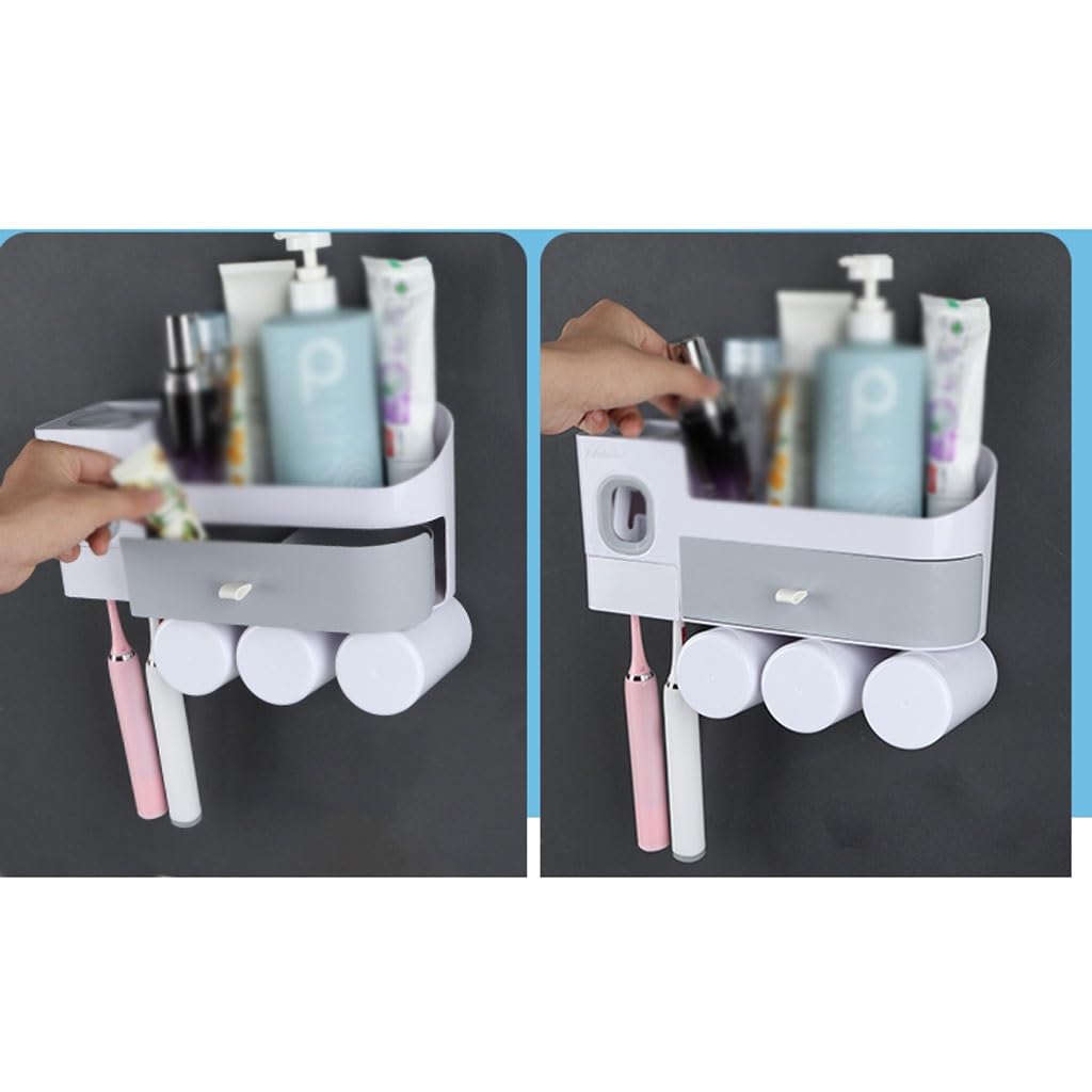 Estante para Cepillos de Dientes Portaspazzolino con cassetto, Dispenser for dentifricio, portadentifricio Multifunzionale Senza Fori(L29.3cm)