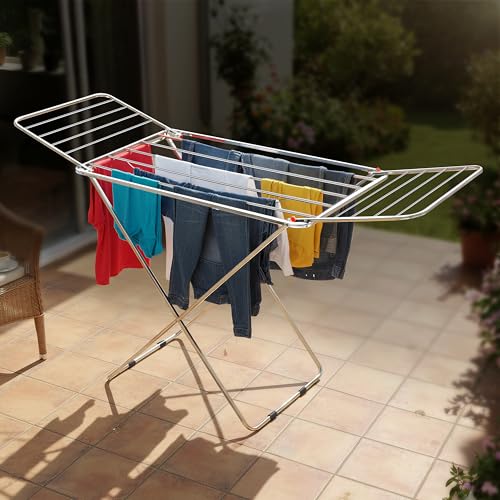 Image of Plantex Cloth Dryer Stand /Stainless Steel Dry Clothes Stand /Foldable Dry Clothes Stand /Steel Cloth Stand - Pack of 1 (Chrome)