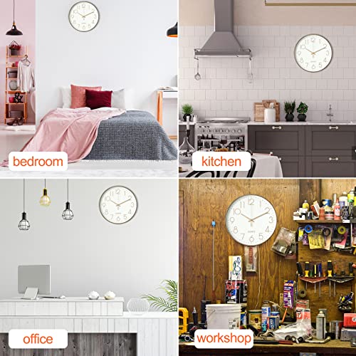 Uootach Horloge Murale, 30CM (12 Pouces) Moderne Horloge Murale silencieuse (Blanc Caractère Noir) – Image 6