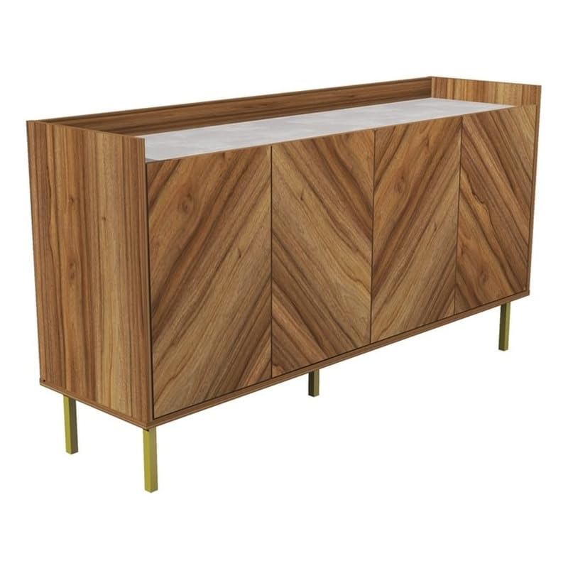 Inval Entryway Sideboard Console Table with Gold Legs, Brown Oak