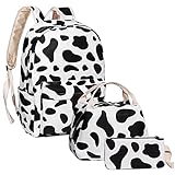 MCWTH Cow Print School Backpack for Girls, Kids Teen School Bags Bookbags with Lunch Box and Pencil