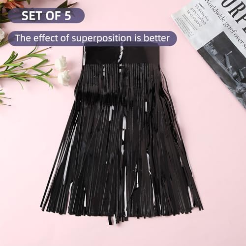 Image of 5 Pack 10 Feet Black Fringe Garland Foil Fringe Garland Metallic Tinsel Streamers Fringe Backdrop Banner for Parade Floats Birthday Party Decorations Halloween Christmas Decoration (Black)