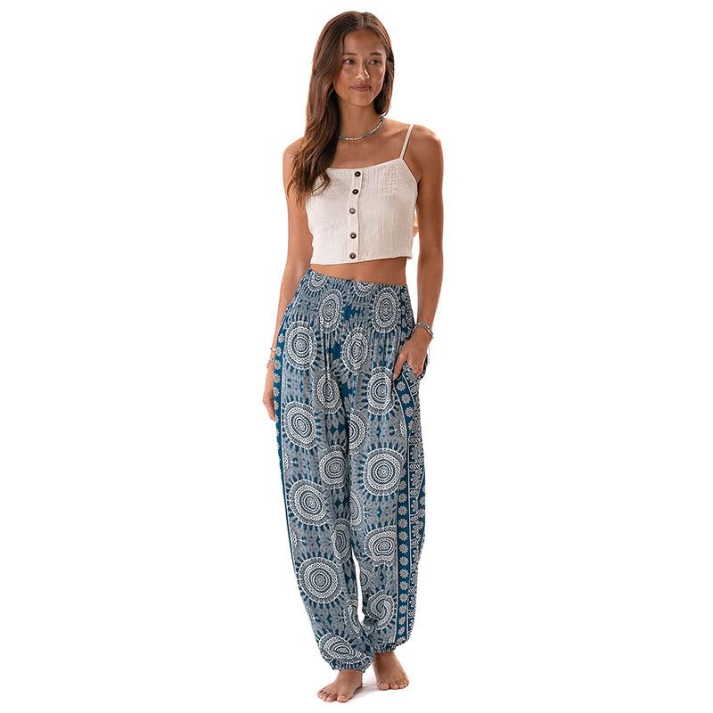 Image of Lotus and Luna Women's Harem Pants Thai Pants for Beach & Lounge High Waisted Flowy Boho Pants Genie Pants Yoga Pants