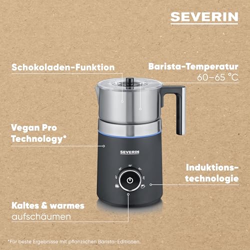 Foto von SEVERIN SPUMA 700 Induktions-Milchaufschäumer, elektrischer Milchaufschäumer ohne Anbrennen, spülmaschinengeeigneter Milchschäumer, Edelstahl-gebürstet/schwarz-matt, SM 3586