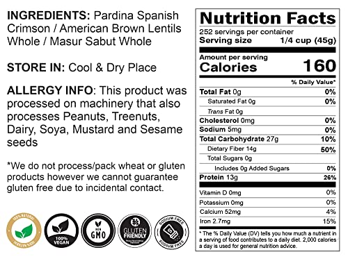 Image of Rani Desi Masoor (Masur) Whole 400oz (25lbs) 11.36kg (aka. Pardina Spanish /American Brown Lentils Whole) Bulk Box ~ All Natural | Vegan | NON-GMO | Kosher | Gluten Friendly | Product of USA