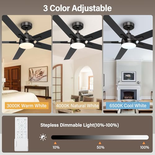 Image of 60 Inch Black Ceiling Fans with Lights and Remote, Large Ceiling Fan