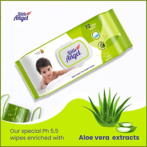 Image of Little Angel Super Soft Cleansing Baby Wipes Lid Pack, 864 Count, Enriched with Aloe vera & Vitamin E, pH balanced, Dermatologically Tested & Alcohol-free, Pack of 24,72 count /pack