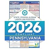 Pennsylvania 2026 Labor Law Poster – State & Federal Compliance – OSHA, EEOC, FMLA, Minimum Wage – Durable, Laminated & Waterproof Workplace Employment Poster – Made in USA – 26” x 39.5”
