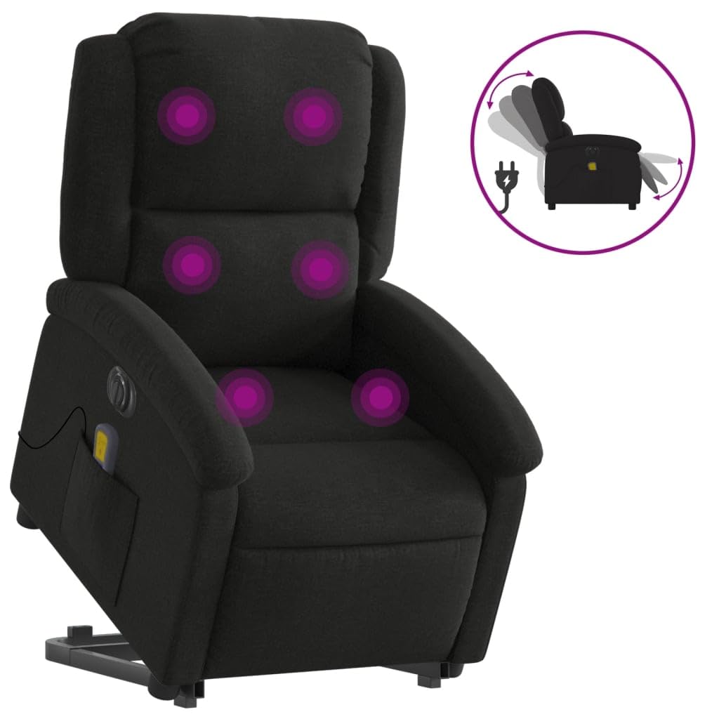 Poltrona Alzapersona Massaggiante Elettrica Nera in Tessuto,Poltrone Reclinabili per Soggiorno,Poltrona Alzapersona,Poltrona Relax-3204202