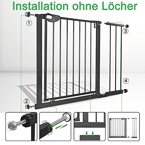 NAIZY Türschutzgitter für Kinder, Treppenschutzgitter N Stop Safety Gate mit Ohne Bohren und Metall Gitter 75-85 cm breit - Schwarz