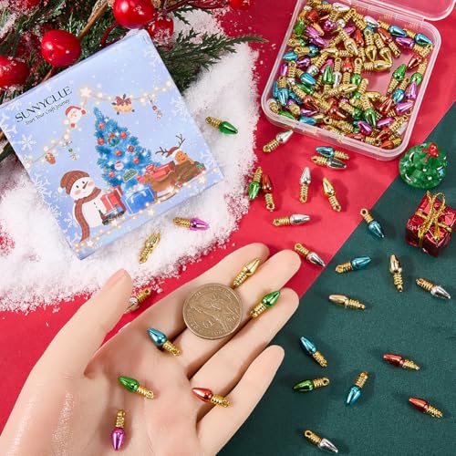 SUNNYCLUE 1 Box 120Pcs 6 Colors Christmas Bulb Bead Light Bulb Beads Bulk Colorful Cute Mini Plastic Bulbs Bead Charm for Jewellery Making Charms DIY Craft Necklace Bracelet Earring Holiday Decoration - Image 3