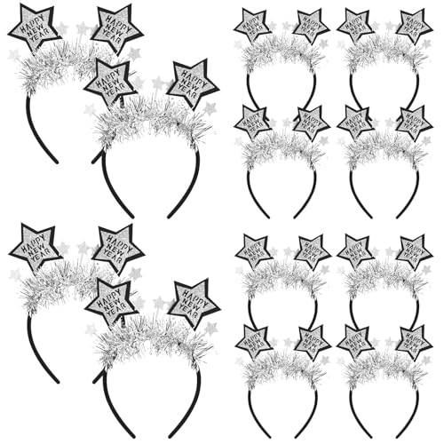 Bandeaux Happy New Year (lot de 12) avec étoiles pailletées pour soirée de réveillon du Nouvel An
