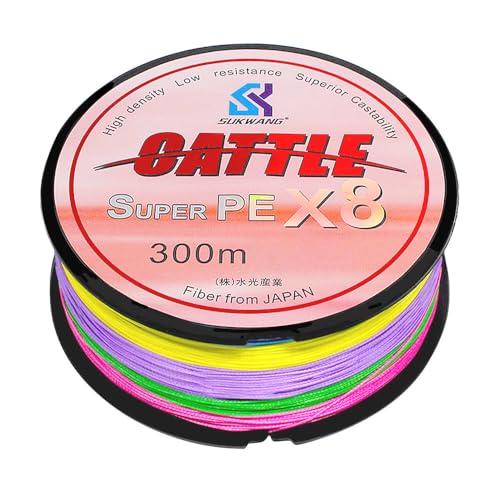 Cattle Braided Fishing Line 8 Strands PE Superline Abrasion Resistant, Low Stretch, Zero Memory, Smooth Casting for Freshwater and Saltwater 300 Yards(Multi-Color, 30LB(329 Yards))
