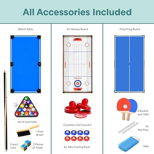 SereneLife 4-in-1 / 5-in-1 Multifunktionstisch – inkl. Billardtisch, Tischtennisplatte, Tischkicker, Kickertisch, Airhockey Tisch, Shuffleboard & Bowling Tische – Spieltisch Kinder & Erwachsene