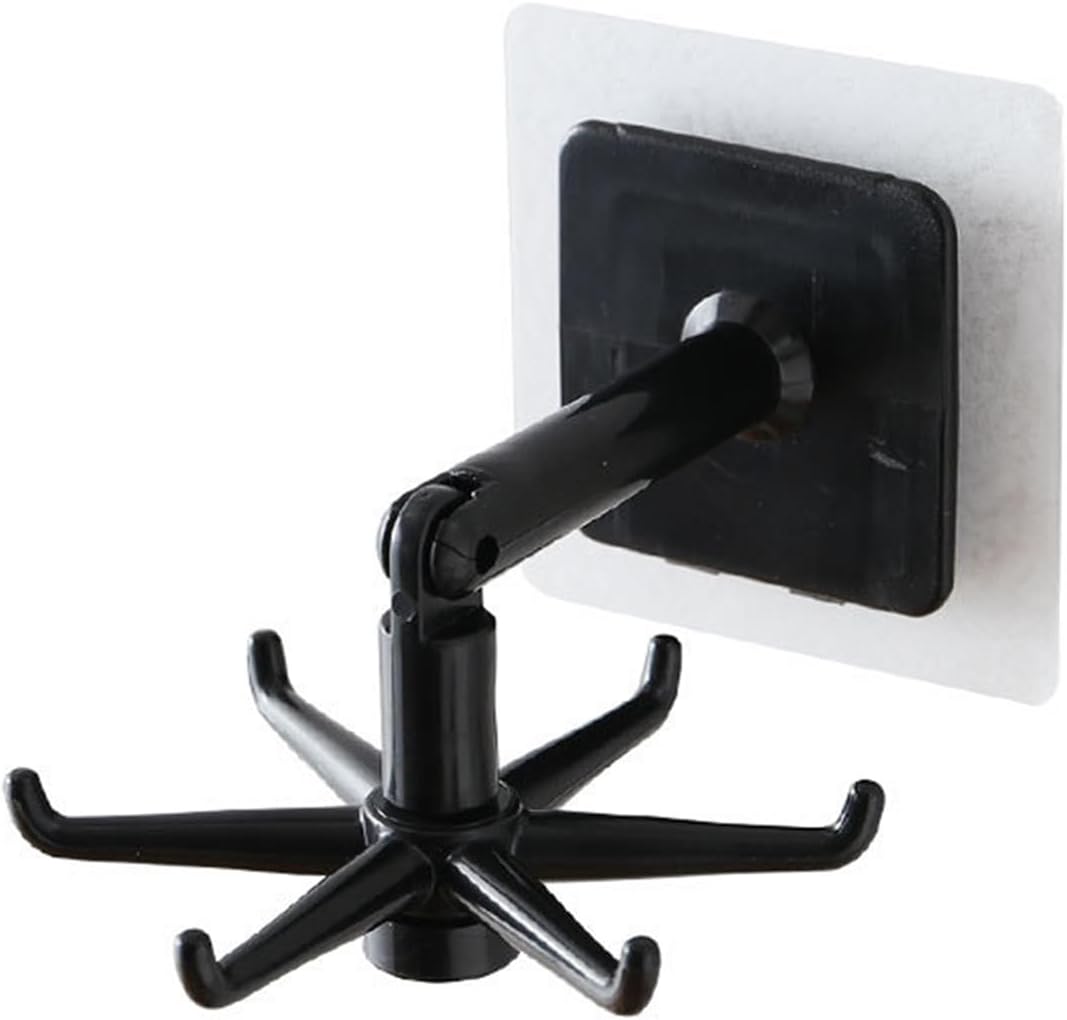 Hook Universal Hooks 360-degree Rotatable Six-Claw Storage Hooks Bathroom Bath Towel Rack Kitchen Organizer Punch-Free Storage Hooks(Black)