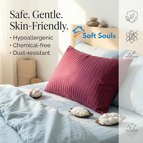 Image of SOFT SOULS 100% Cotton Pillow for Sleeping, Pure Kapok /Ilvam Panju Pillow, Premium Organic Silk Kapok Filling Pillow for Hair & Neck Pain Relief, Semal Cotton for Back Pain (Single)