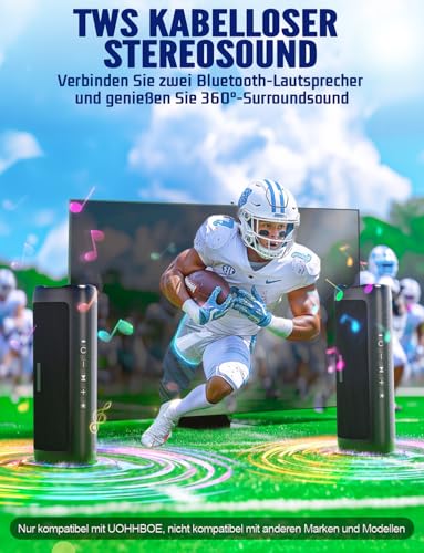Bluetooth Lautsprecher 30W Tragbarer Musikbox Bluetooth 5.3 mit TWS Stereo RGB Lichter 24 Stunden Laufzeit 30 Meter Reichweite Freisprechfunktion IPX5 Wasserdicht – Bild 5