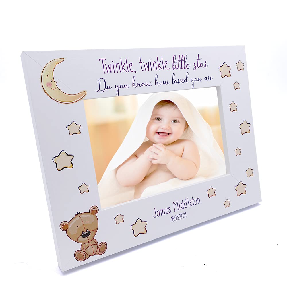 Ukgiftstoreonline White Personalised Baby Photo Frame Twinkle Twinkle Little Star