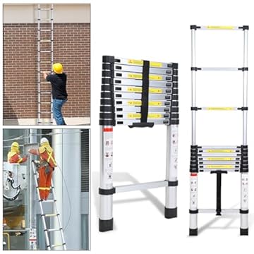 Cecaylie Scala telescopica antiscivolo, 3,2 m, in alluminio estensibile, scala scorrevole a 11 segmenti, portatile e leggera JZ320, scala multiuso stabile, portata fino a 150 kg