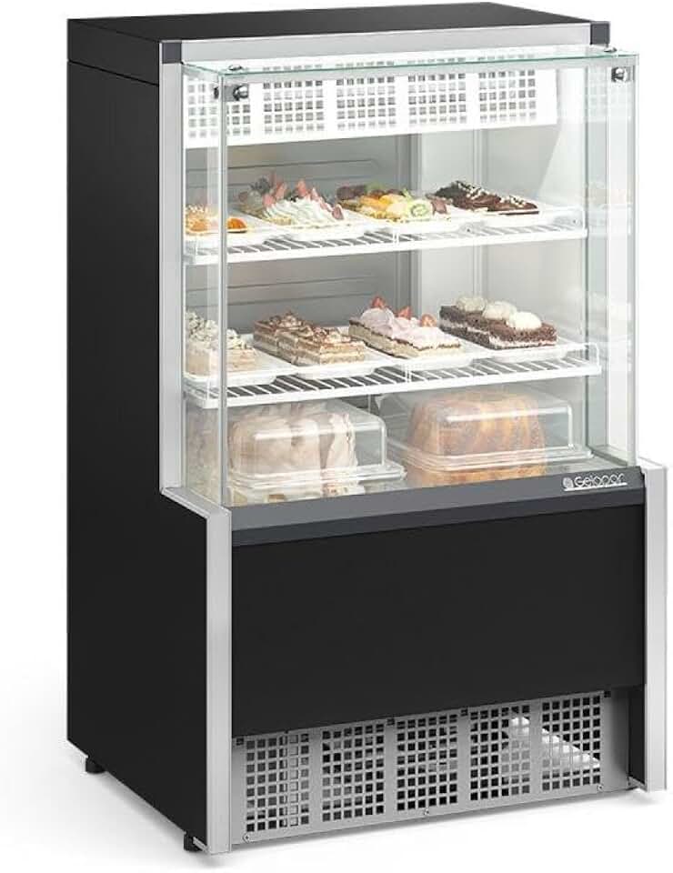 Vitrine Refrigerada Confeitaria Dupla Função GPEA-075R PR Preta Linha Aurora Vidro Reto Gelopar 0.75m 220V