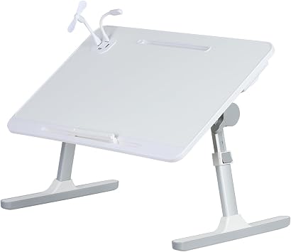 Laptop Bed Tray Table, Adjustable Laptop Compute Bed Desk Stand, Portable Laptop Desk with Foldable Legs, Foldable Laptop Tablet Table for Sofa Couch White