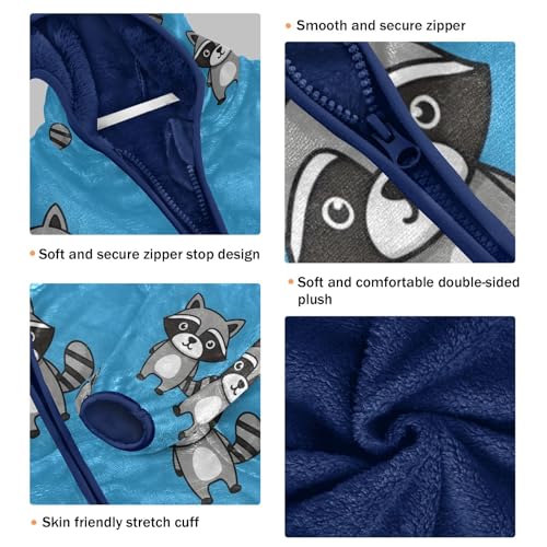Cute Raccoon Pattern on Blue Toddler Fleece Jacket Girl Boys Hooded Fleece Jacket Coat Warm Outwear Zip-up 3-10T3