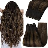 [Customer Favorite] YoungSee Human Hair Weft Extensions Balayage Weft Human Hair Extensions Dark Brown Mix Medium Brown Highlights Brown Balayage Sew in Human Hiar Extensions 18Inch 100G