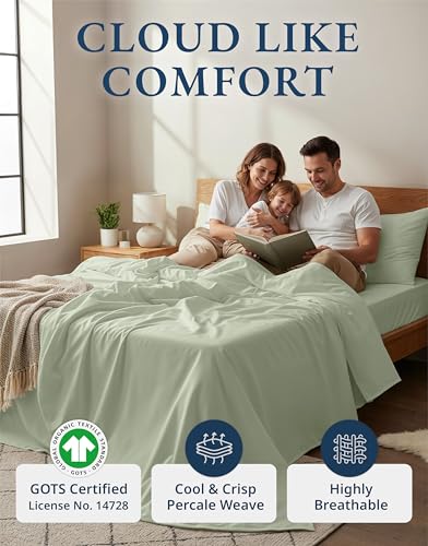 Image of LANE LINEN Bedsheets California King Size Bed - 4Pc 100% Organic Cotton Cal King Bed Sheet Set, Soft Cooling Sheets, 15 inch Deep Pocket Cal King Sheets, Oeko Tex Certified - Mineral