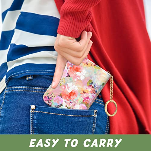 Image of Aiawoxc Credit Card Holder for Women, Small RFID Wallet Slim Leather Card Organizer Case with Zipper Keychain, Watercolor Flower