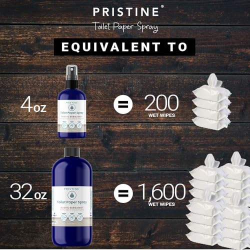 Image of PRISTINE Toilet Paper Spray Instead of Wipes and Bidets - Like Foam Alternative and Gel Alternatives to Wipes, is a Refreshing Bidet Attachment Substitute, Rustic Bergamot, 32 fl oz Refill