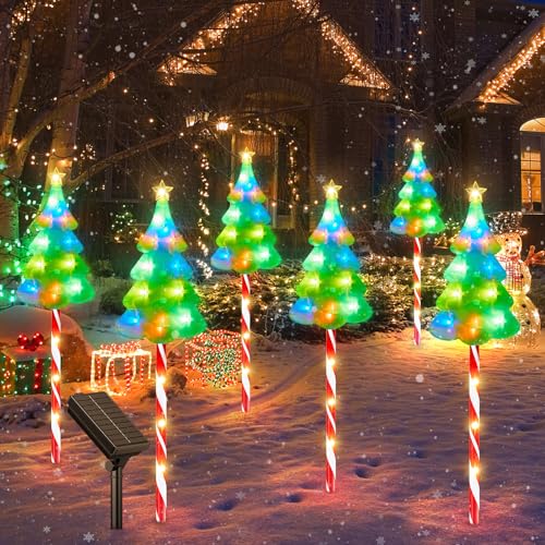 ELECLINK 25' Larger Outdoor Christmas Decorations, 6 Pack Colorful Solar Candy Cane Christmas Tree...