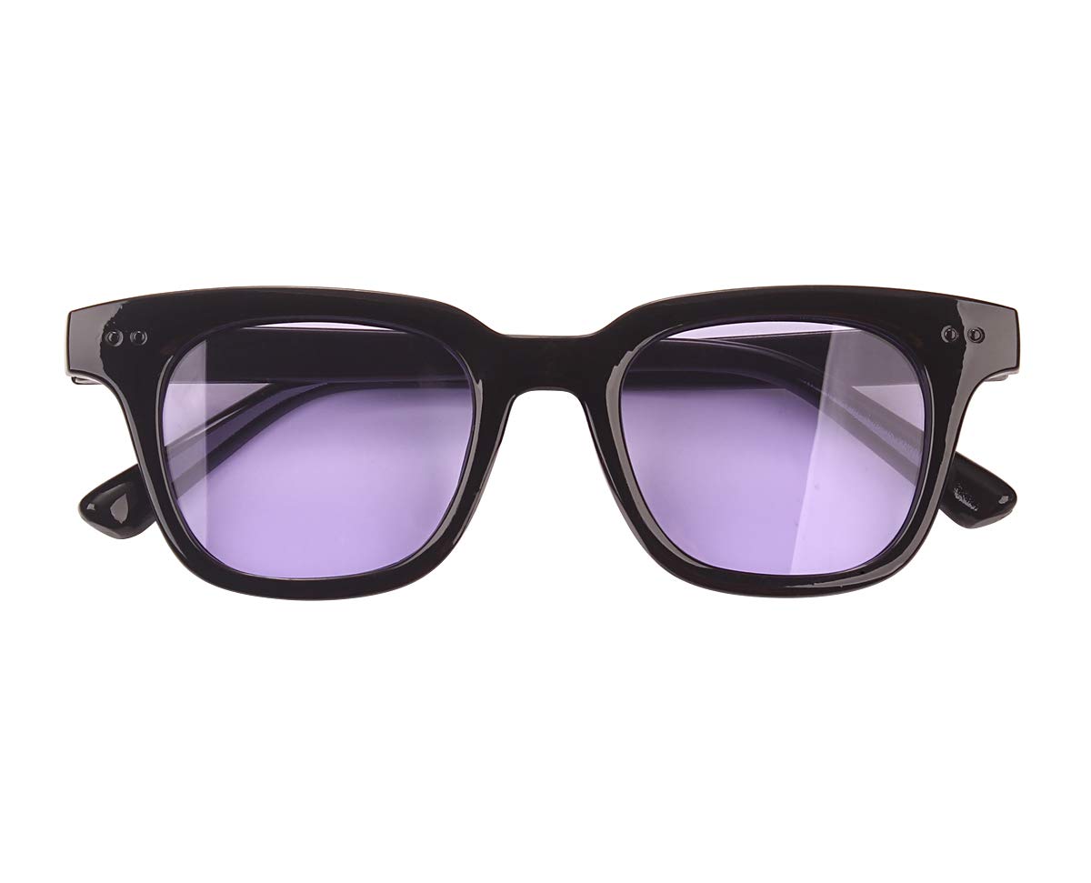 BestumInspired Square Sunglasses With Rivets Tinted Lens UV400 (Black, Light purple)