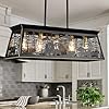 Bear Design Dining Room Light Fixture 32 Inch 5 Light Kitchen Island Lighting Black Rectangle Rustic Farmhouse ChandeliersRustic Chandeliers for Dining Room Island Over Table