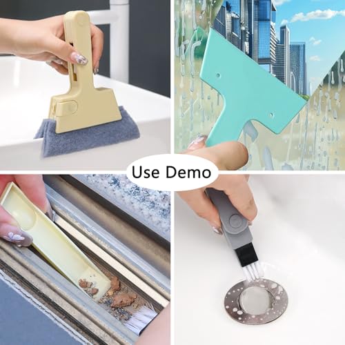 Image of Window Track Cleaner Tool, 3Pcs 4-in-1 Groove Cleaning Brush (with Bristle Brush, Gap Dustpan, Scraper) + 4pcs Replacement Cloth, Washable Cleaning Gadgets for Sliding Door, Sill, Car Vents
