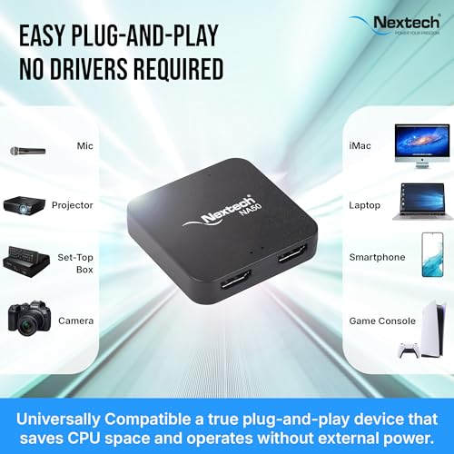 Image of Nextech HDMI Capture Card USB 3.0, 4K@30Hz Pass Through,1080P@60FPS Video Capture Card with Ultra Low Latency Loop Out & AUX Audio Input for PS5, Xbox, Camera, PC Streaming, Recording & Live Broadcast