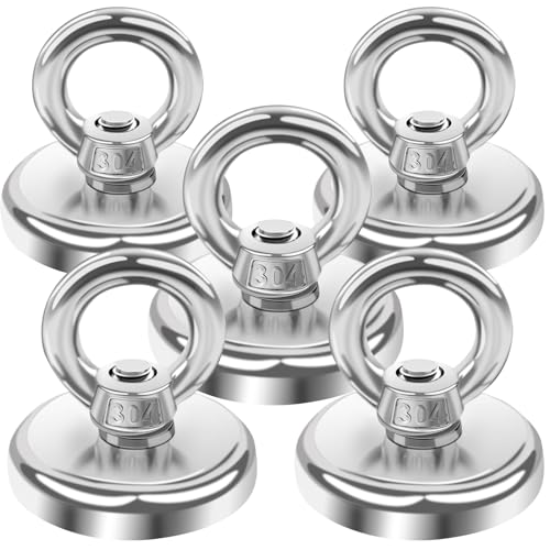 MIN CI 32mm Magnet Sehr Stark, 45KG（99lbs）Neodym Magnete Extra Stark Groß Magnet mit Öse Magneten Runde Starkmagnet Magnets Hake Magnete mit Loch Ösenmagnet zum Schließfächern Kreuzfahrt 5Stück