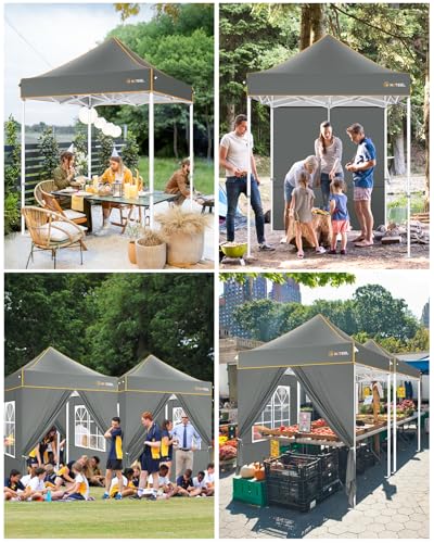 Image of HOTEEL 6.6x6.6 Heavy Duty Pop Up Canopy Tent for Parties Event Wedding Commercial Instant Canopy with Carry Bag, Party Tent Waterproof UV 50+&Windproof, Upgraded Thick Hexagonal Legs, Gray