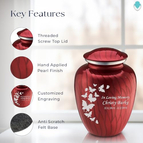 Image of Geturns - Adult Custom Butterfly Cremation Urns for Human Ashes I Pearl Cany red Large Funeral Urn for Female and Male I 200 lbs