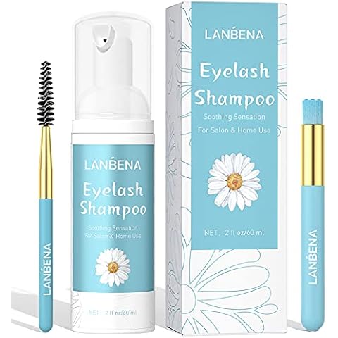 Eyelash Extension Cleanser, Lash Shampoo with 2 Brushes, Eyelash Extension Shampoo, Chamomile Eyelash Foam Cleaner, Paraben & Sulfate & Oil Free for Salon and Home Use (60ml 2 Fl Oz) Cover