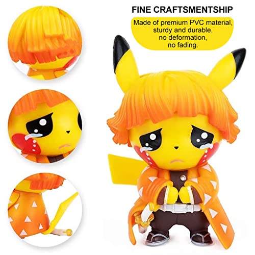 Image of PATPAT 4pcs Poke-mon Pi-Kachu x Demon Slayer Action Figures Desk Decoration PVC Poke-mon Pi-Kachu Figure Toy, 8-9cm, Christmast Gift Birthday Gift for Poke-mon Fans Kids Demon Slayer Lovers